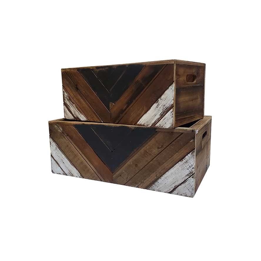 22"L Wooden Painted Crate/Storage Box, Set of 2