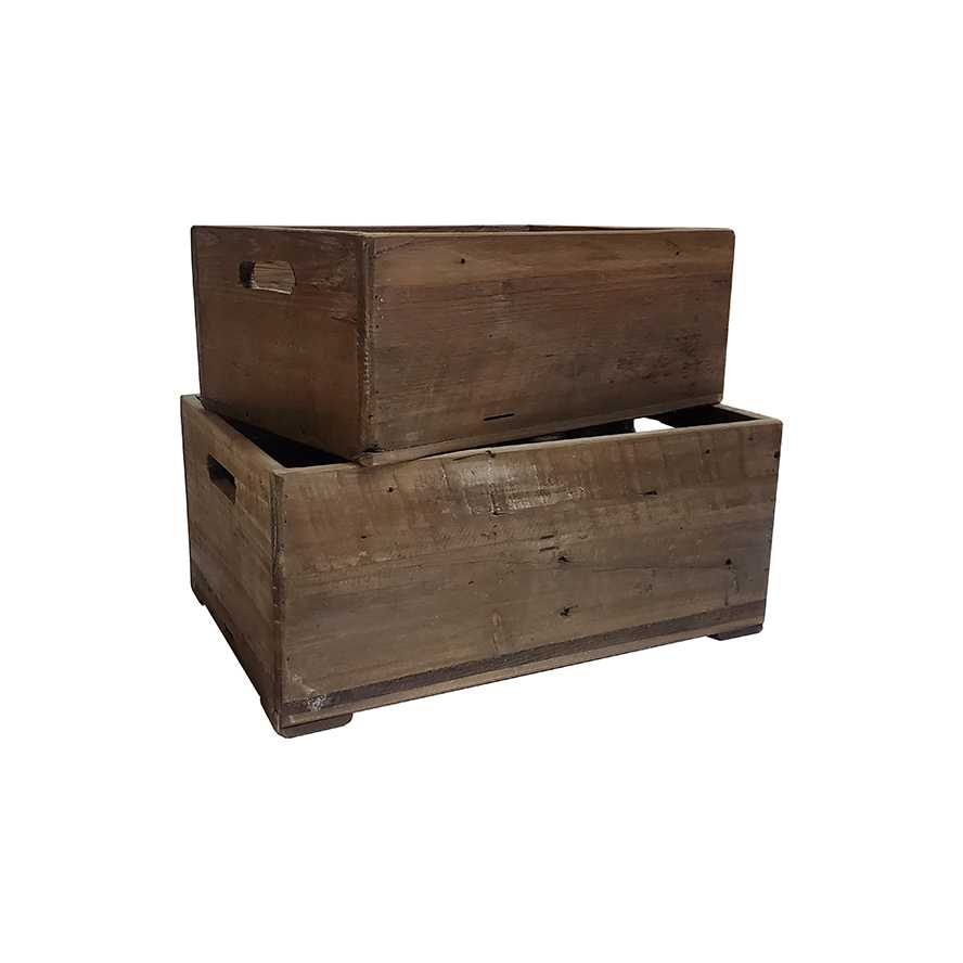 17.75"L Wooden Crate/Storage Box, Set of 2