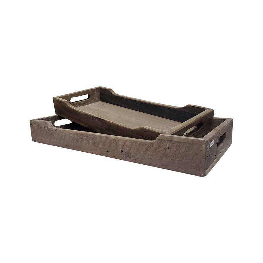 23.5"L Wooden Serving Tray, Decorative Tray with Open Handle, Set of 2