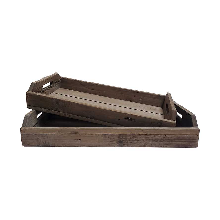 23.5"L Wooden Serving Tray, Decorative Tray with Open Handle, Set of 2
