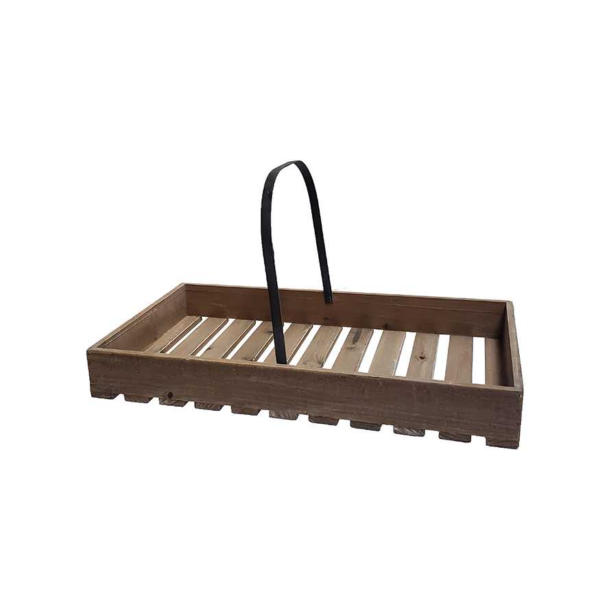23.5"L Wooden Serving Tray, Decorative Tray, Garden Caddy with Metal Flodable Handle