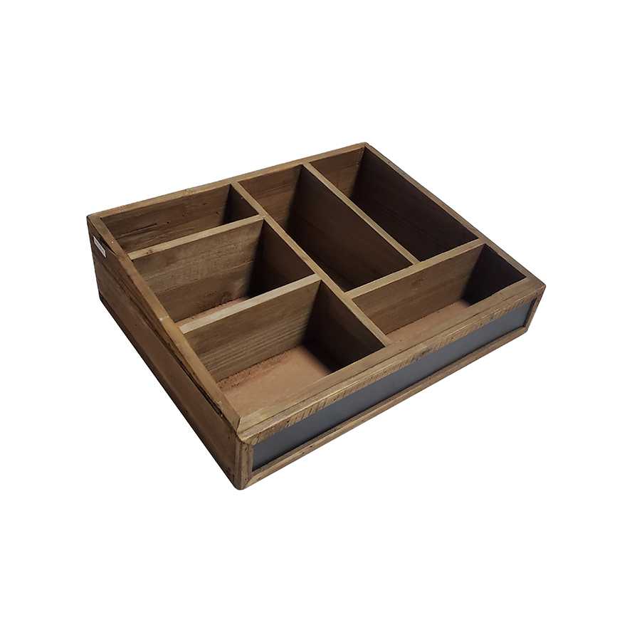 15.5"L Wooden Desk Organizer with Small Blackboard, 6 Sections