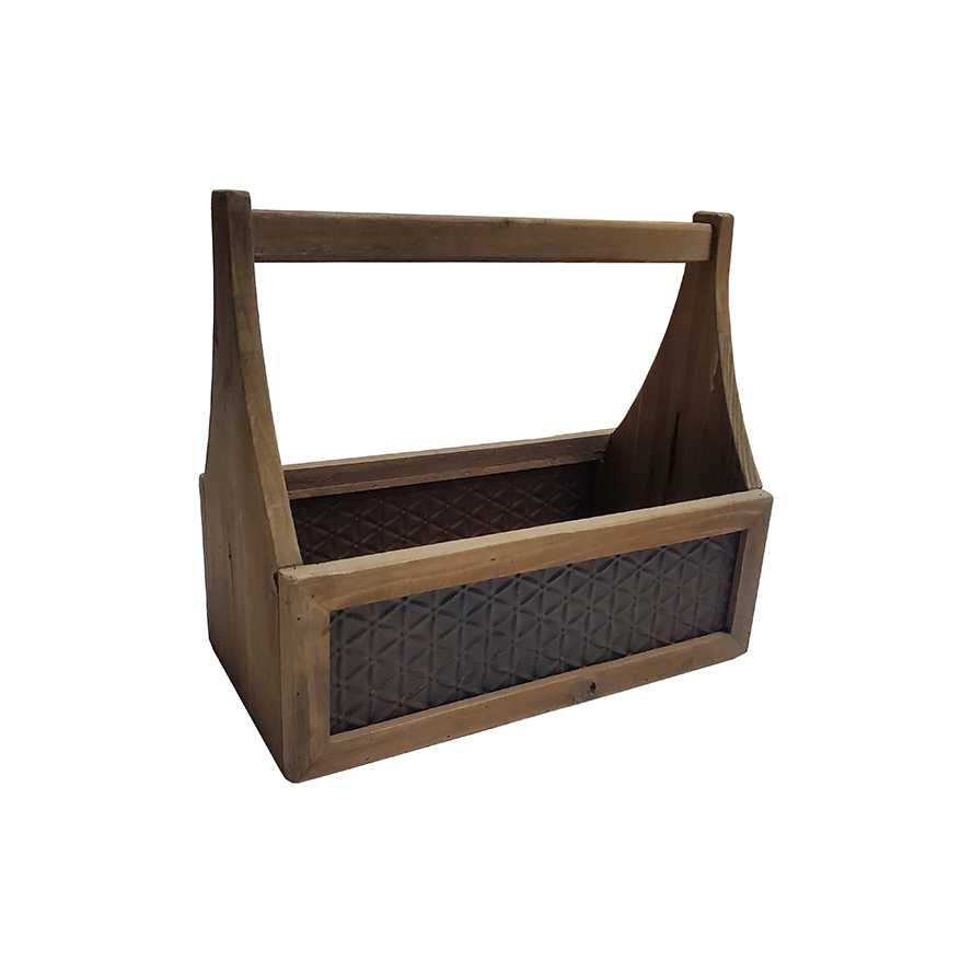 20.875"L Rectangle Wood and Metal Basket