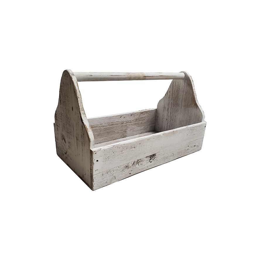 21.25"L Large Container with Handle, Distressed White Caddy