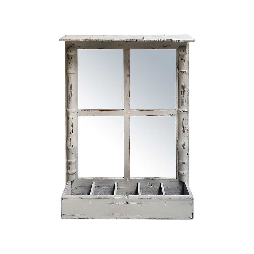 32"H Distressed White Window Arch, Wall Organizer, Shelf Storage with Eaves