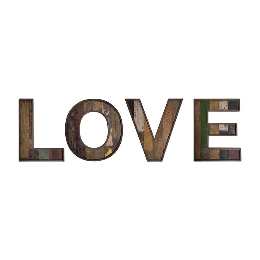 "LOVE" Colored Relcaimed Wood Sign, Set of 4