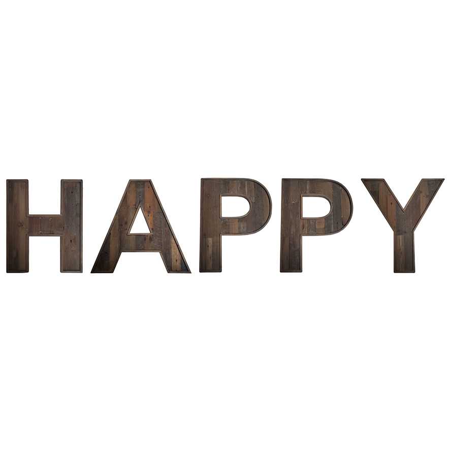 "HAPPY" Colored Relcaimed Wood Sign, Set of 5