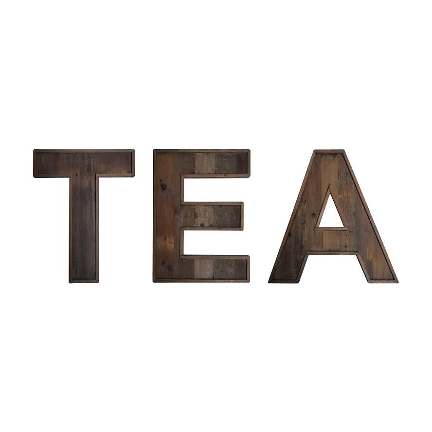 "TEA" Colored Relcaimed Wood Sign, Set of 3
