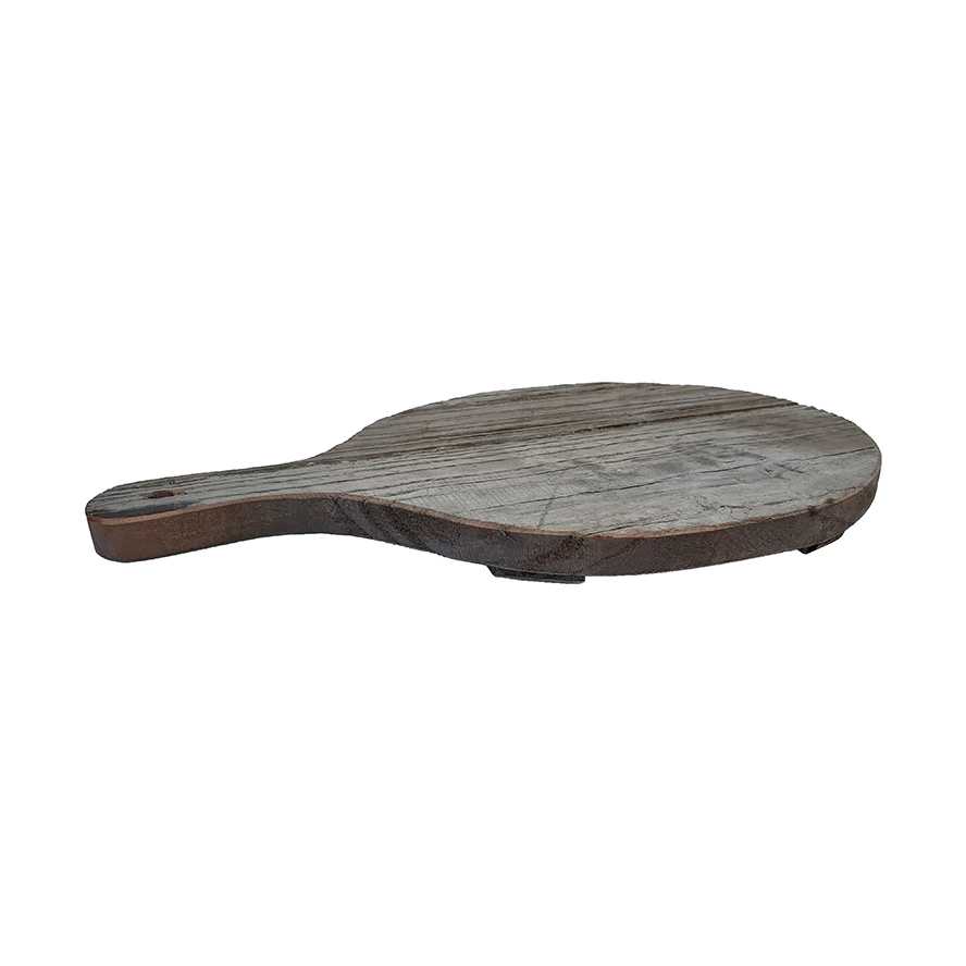 14"L Reclaimed Boat Wood Round Riser with Handle