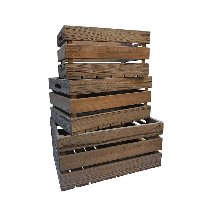 Wooden Crate/Storage Box, Reclaimed Boat Wood, Set of 3