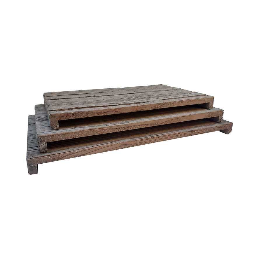 21"L Reclaimed Boat Wood Riser, Unfinished Serving Tray, Set of 3