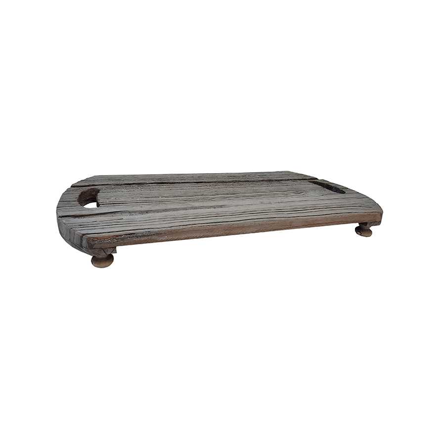 22.25"L Reclaimed Boat Wood Set Serving Tray Stand, Decorative Tray, Riser with Open Hanldes