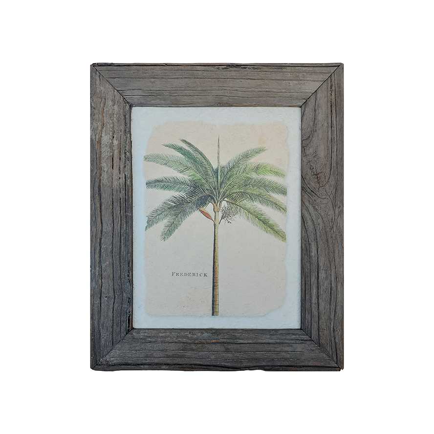 16.5"L Natural Reclaimed Boat Wood Palm Tree Framed Print