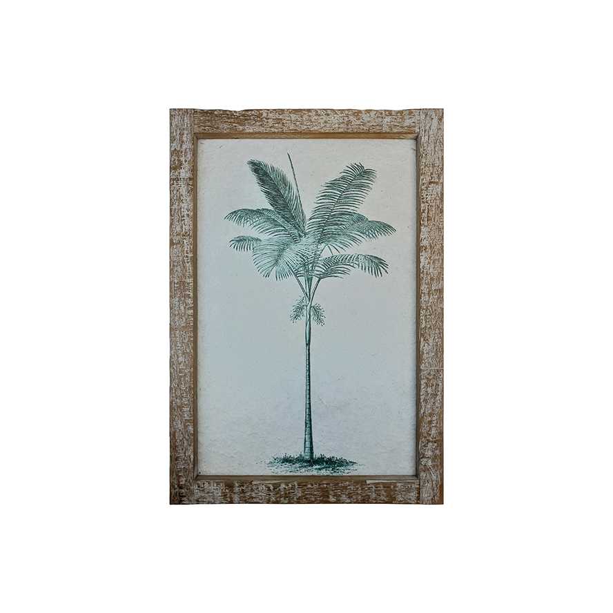 16"L White Wash Long Reclaimed Wood Palm Tree Framed Print Style A