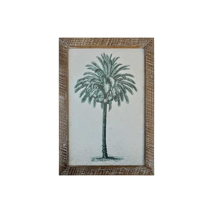 16"L White Wash Long Reclaimed Wood Palm Tree Framed Print Style B