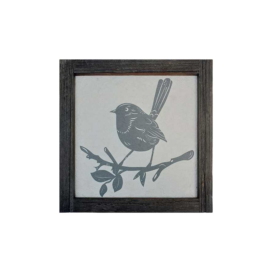 13"L Square Natural Reclaimed Boat Wood Bird Framed Print