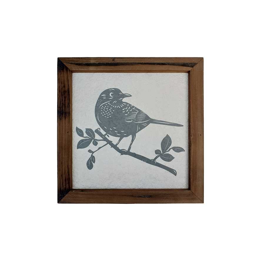 13"L Square Natural Reclaimed Wood Bird Framed Print