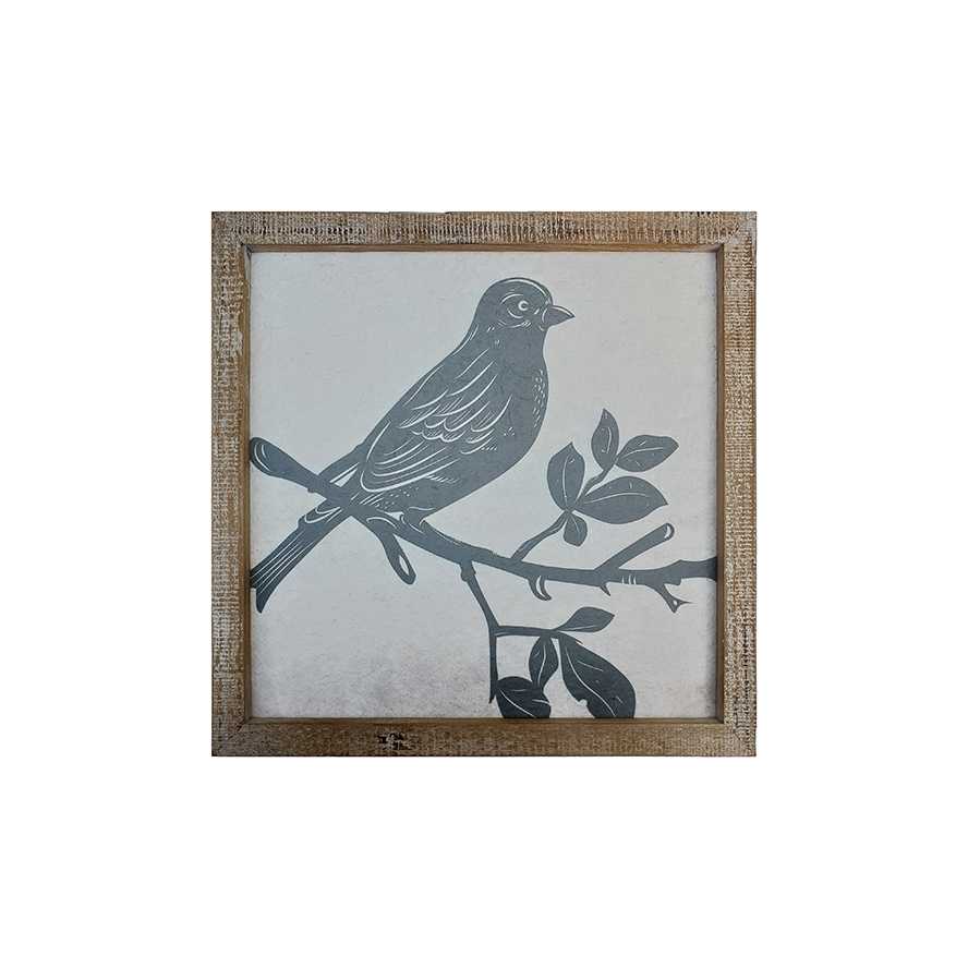 13"L Square White Wash Reclaimed Wood Bird Framed Print