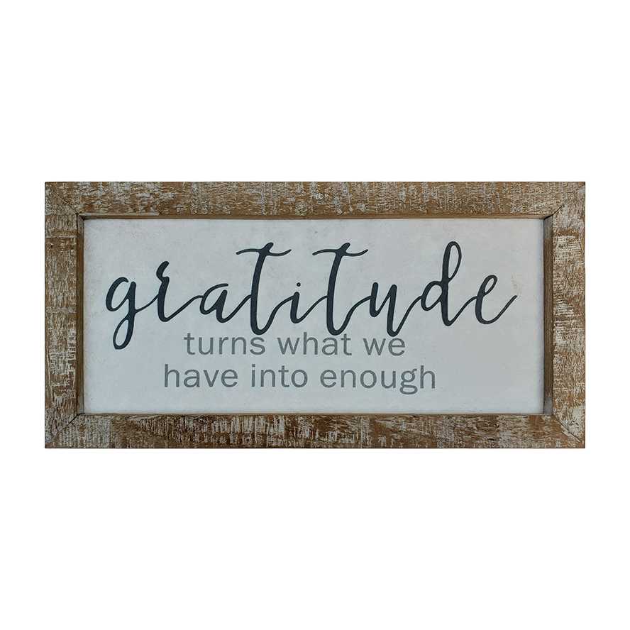 "Gratitude" Distressed White Reclaimed Wood Life Quote Framed Print
