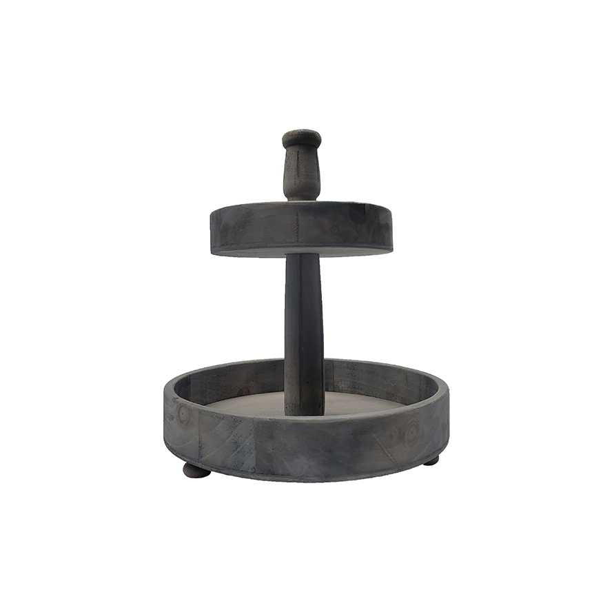2-Tiered Black Wood Tray
