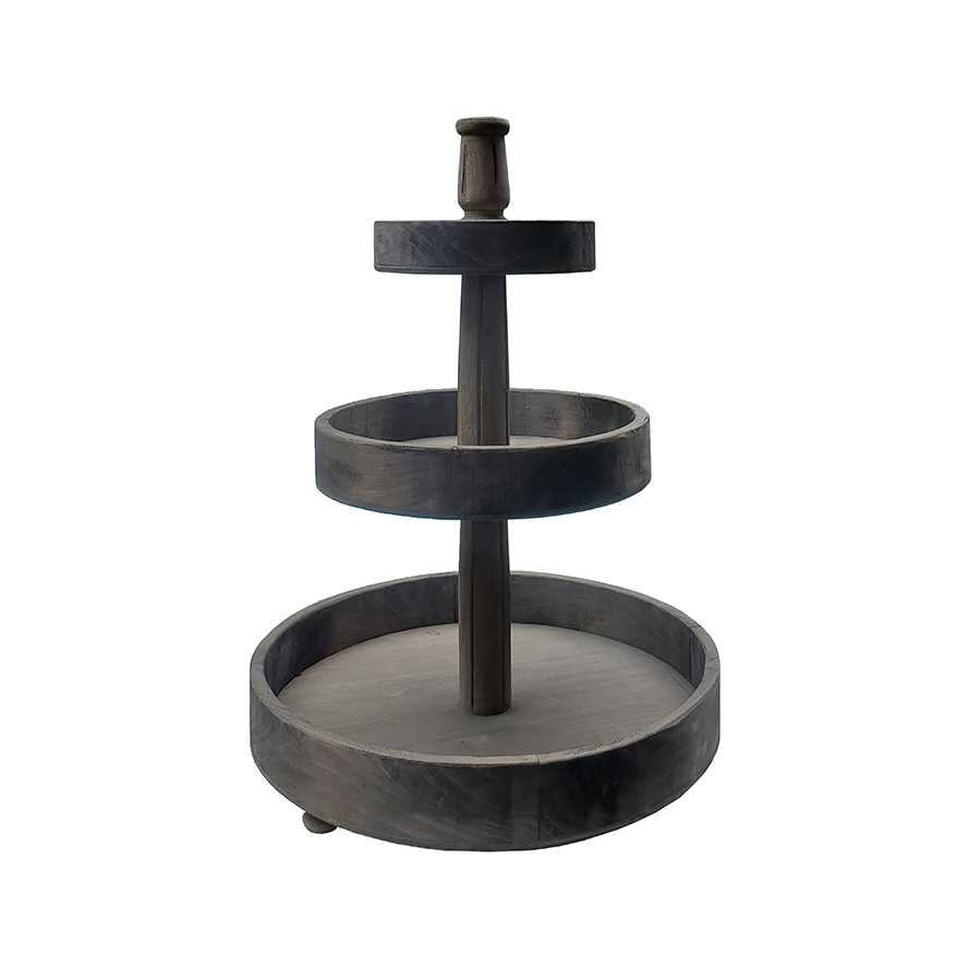 3-Tiered Black Wood Tray