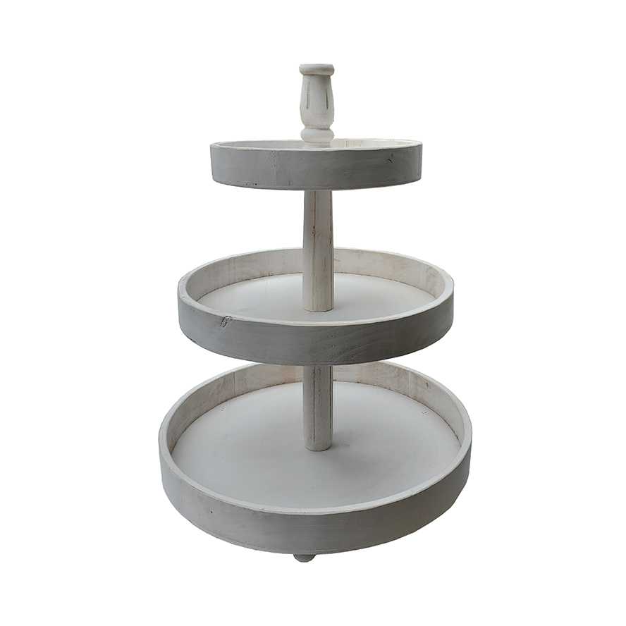 3-Tiered Distressed White Wood Tray