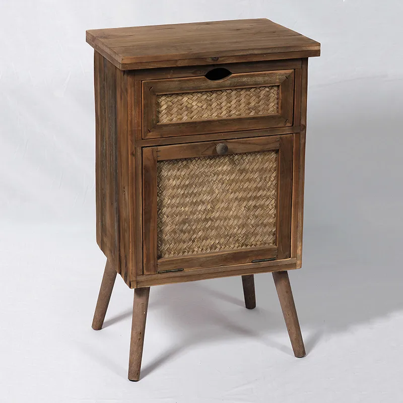 31.5"H Reclaimed Wood Accent Cabinet with Woven Bamboo Door