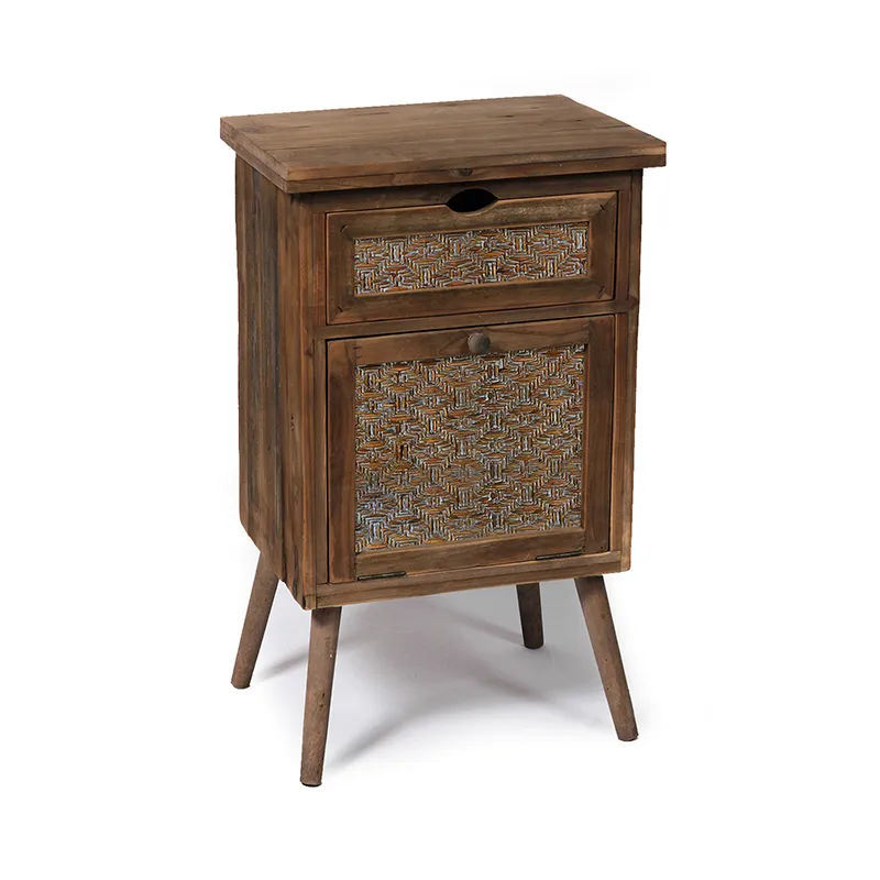 31.5"H Reclaimed Wood Accent Cabinet with Woven Rattan Door