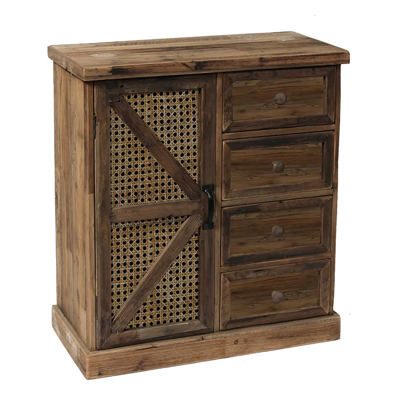32.25"H Reclaimed Wood Accent Cabinet with Woven Rattan Door