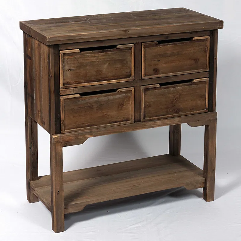 31.5"H Vintage Reclaimed Wood Cabinet,  4-Drawer Console