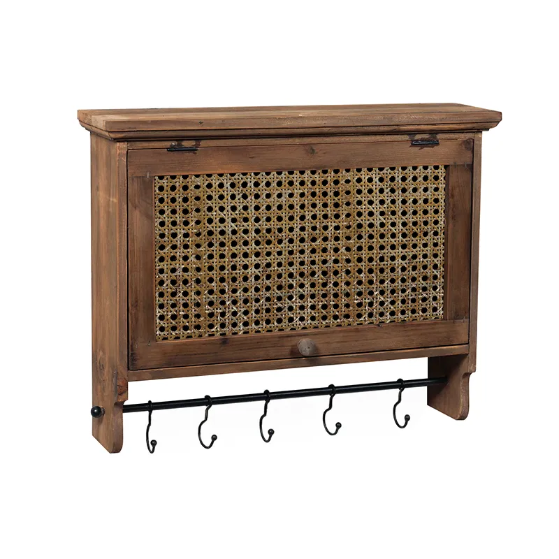 25.25"L Vintage Reclaimed Wood Wall Shelf with Woven Bamboo Door
