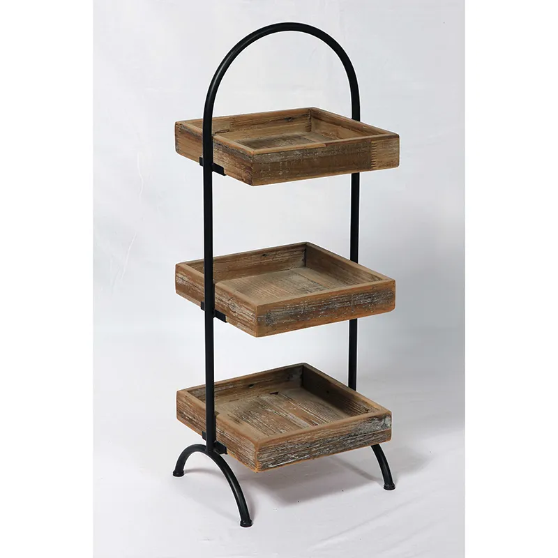 35.5"H Vintage Reclaimed Wood 3-Tier Shelf with Handle