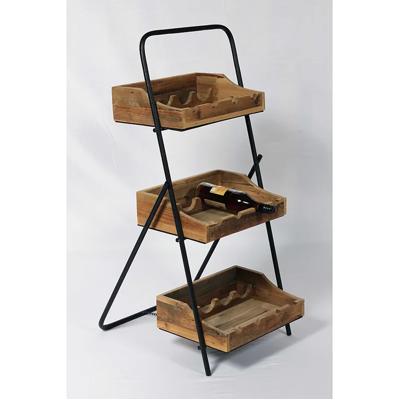 40.5"H Vintage Elegant Folding 3-Tier Reclaimed Wood Wine Rack Shelf