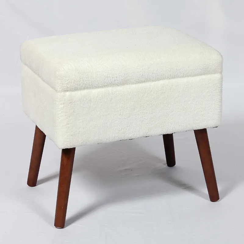 19.75"L Accent White Storable Ottoman with 4 Pine Wood Feet