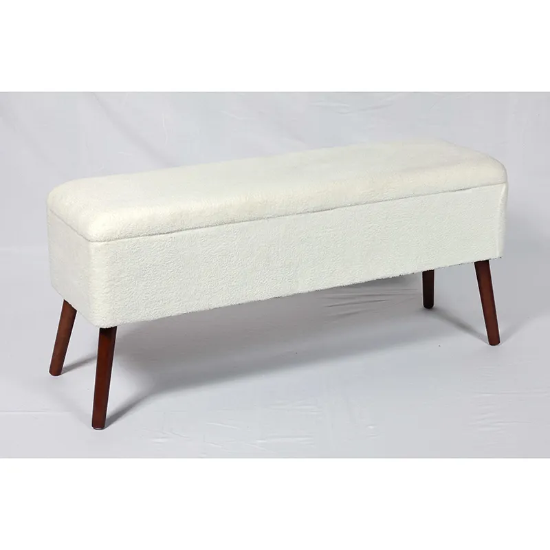 43.25"L Accent Long White Storable Ottoman Bench with 4 Pine Wood Feet
