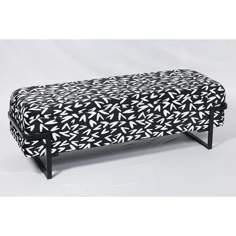 44.875"L Accent Long Bench with Black&White Heart Pattern