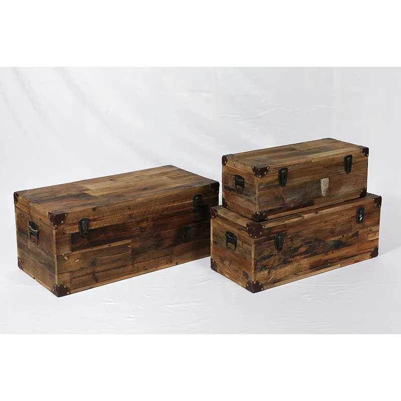 31.5"L Reclaimed Wood Boxes with Corner Protection, Set of 3
