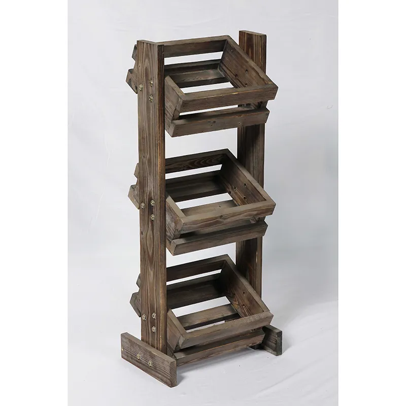 35.5"H Farmhouse 3-Tier Reclaimed Wood Storage Rack Stand