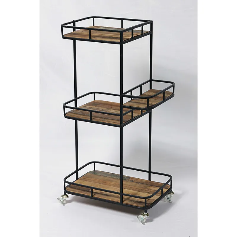 35.5"H Farmhouse 3-Tier Reclaimed Wood Metal Storage Shelf