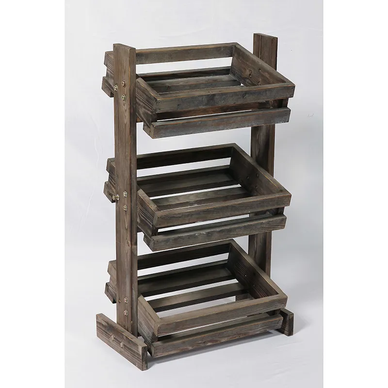 35.5"H Farmhouse 3-Tier Reclaimed Wood Storage Rack Stand with Wide Drawers