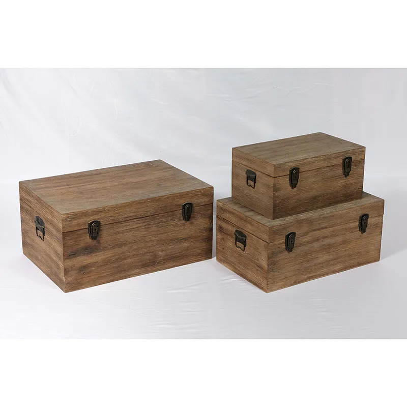 19.75"L Farmhouse Vintage Wood Boxes, Set of 3