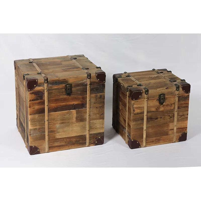 19.75"L Farmhouse Vintage Reclaimed Wood Boxes with Corner Protection, Set of 2