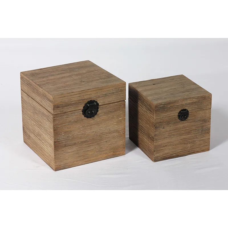 9.875"L Farmhouse Vintage Wood Boxes, Set of 2