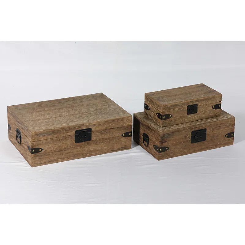 18.1"L Farmhouse Vintage Flat Wood Boxes with Edge Protection, Set of 3