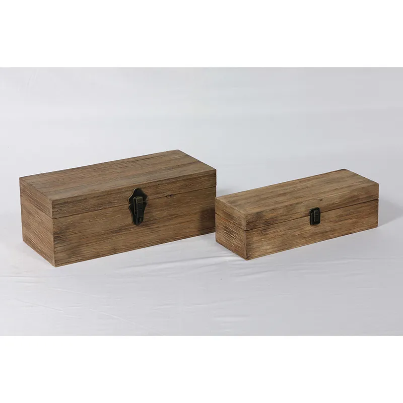 17"L Farmhouse Vintage Long Skinny Wood Boxes, Set of 2