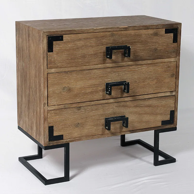 29.5"H Farmhouse Vintage Accent Wood Cabinet with Bent Feet, 3 Drawers