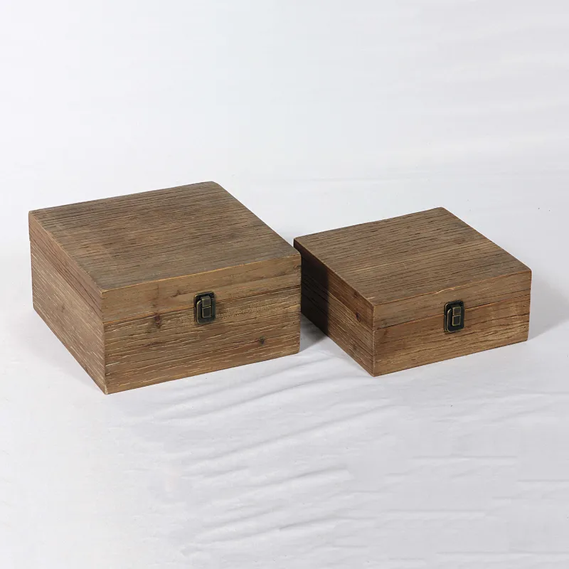 10.5"L Farmhouse Vintage Small Wood Boxes, Set of 2