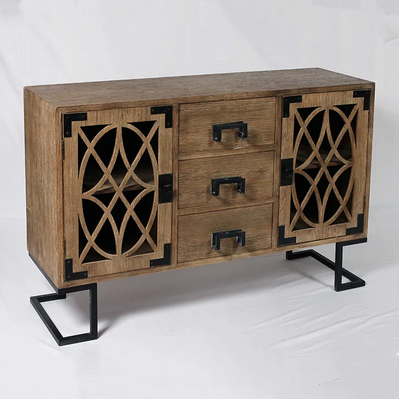 47.25"L Farmhouse Vintage Accent Wood Cabinet with  Doors with Decorative Pattern, Console with Bent Feet