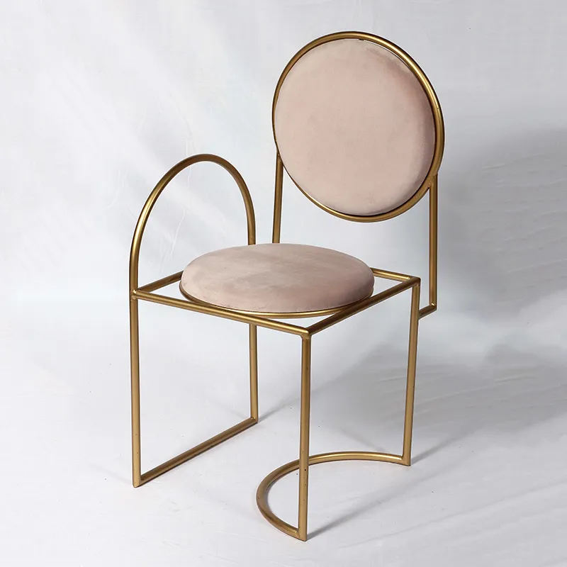 34.25"H Gold Artistic Shape Chair with Pink Tufted Cushion and Back