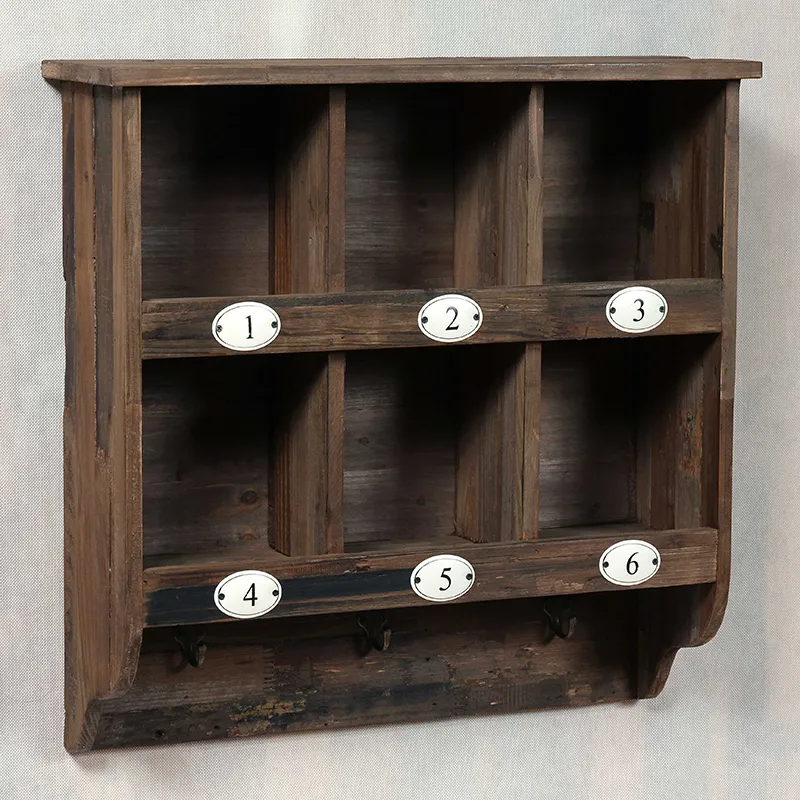 25.5"L Brown 9 Sections Reclaimed Wood Wall Organizer with Hooks